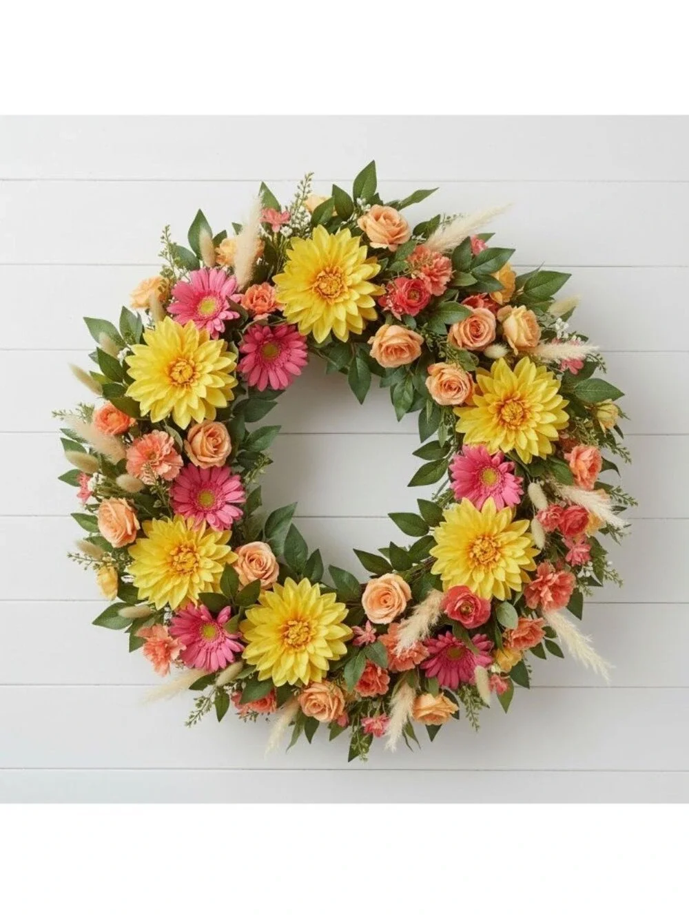 Yellow Dahlia Stem Faux Flower 24 Inch 5 Inch Bloom Bright Yellow Artificial